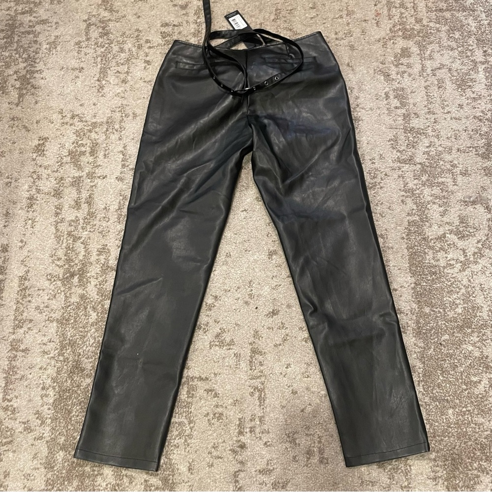 Lioness Black Straight Leg Leather Pants - Picture 2 of 7